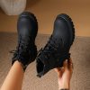 Women’S Chunky Platform Ankle Boots – Round Toe Lace-Up PU Cover with Rubber Sole, Mid-Heel Riding Boots for Casual & Formal Outfits, Versatile Fashion Boots | Chunky Heel Boots | Durable Rubber Sole