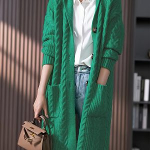 Chic Cable Cardigan Long Sleeve Hooded Cable Cardigan | Women's Medium Stretch Solid Color Fall Winter Casual Chic Versatile Outerwear, Winter Apparel, Comfort Fit