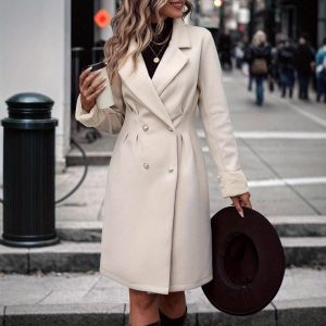 Women'S Elegant Long Woolen Coat - Winter Trench coat, Formal & Everyday Chic Outerwear, Sophisticated Cold Weather Clothing for Office, Parties, Casual Outfits - Women'S Luxury Coat, Ladies Winter Coats, Office Wear, Classic Silhouette, Premium Material, Stylish Jacket, Fashionconscious Women, Party Outfit, Highend Look, Durable Material, Professional Women