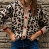 Women’S Elegant Leopard Print Cardigan with Red Trim & Button Details – Cozy Sweater for Fallu002FWinter, Casual Style, Long Sleeve, Crew Neck, Medium Stretch Fabric, Casual Winter Wear | Leopard Print Cardigan | Construction, Sweater Cardigan
