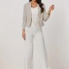 Women’s Elegant Short Blazer Jacket – Single-Breasted Collar Tailored H-Line Suit Coat, Beigeu002F White, Machine Washable Short Length for Office, Wedding Guest & Professional Attire (No Belt)