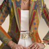 Women’S Elegant Geometric Print Blazer – Long Sleeve Button-Up Jacket with Vibrant Multicolor Pattern, X-Line Fit, Fallu002FWinter Outerwear for Casual & Formal Events, Formal Event Attire | Vibrant Color Print | Structured Design