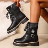 071-18 Black PU Women’s Ankle Boots, Suitable for 11 Festive Occasions, Lace-Up Round Toe Casual Sneakers with Synthetic Cover Upper and Fabric Lining, All-Season Wear, Fashionable Street Style, Ideal Gift