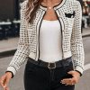 Women’s Elegant Blazer-like Jacket – Front Button Closure, Black & White Color Block, Structured Fit for Office, Parties, Everyday – All-Season Chic Outerwear, Party Wear, Sophisticated Craftsmanship