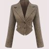 Women’S Elegant Houndstooth Blazer – Long Sleeve Tailored Jacket with Structured Fit, Brown Tartan Pattern, Single-Breasted Button Front, Fallu002Fwinter Office & Casual Outerwear, Fall Fashion, Classic Design, Stylish Coat, Fashion Lovers