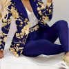 Golden Floral Chain Print Casual Suit Set