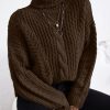 Women’s High-Neck Cable- Sweater – Soft Stretchy Long Sleeve Winter Sweater in Rich Brown, Machine Washable Cozy Knitwear for Fall & Winter, Casual to Semi-Formal Outfits