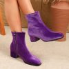 A Pair of Chunky Heel High-Heeled Boots with Side Zipper, Purple Ankle Boots, Luxurious Niche Fashion Comfortable Style, Fashion Footwear, Comfortable Heels, Elegant Design, Trendy Footwear, Quality Craftsmanship, Round Toe Boots, Fashion Enthusiasts, Winter Wear
