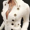 Women’s Stand Collar Cardigan with Large Zipper and Button Design