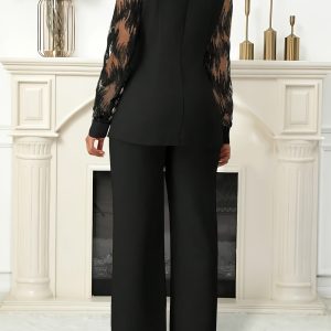 Lace Trim Button Design Waist-Cinching Women'S Two-Piece Set, Stylish for Commuting.