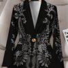 Women’s Elegant Floral Print Blazer, Long Sleeve Button-Up Jacket with X-Line Silhouette & Geometric Pattern, Fallu002FWinter Outerwear for Office, Parties, Casual Events, Women’s Fashion Coat