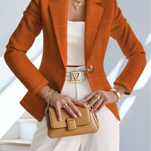 Women'S Elegant Blazer - Long Sleeve Button-Front Jacket, Structured Fit for Fallu002FWinter, Office, Party, Everyday Outfits - Women'S Professional & Casual Outerwear, Office Wear, Geometric Pattern, Stylish Coat, Fashion Lovers