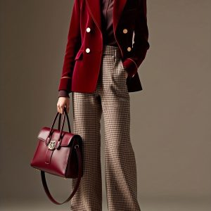 Elegant Urban Commuter Office High-Quality Burgundy and Golden Button Decor Long Sleeve Blazer Jacket for Christmas, Valentine's Day, Parties, Business Offices, Office Wear Outfits for Women, Business Attire, Party Outfit, Elegant Blazer, Classic Design, Tailored Fit, Durable Material, Formal Jacket, Doublebreasted Jacket, Professional Women, Fashion Enthusiasts