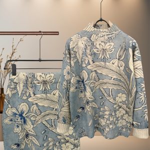 Vintage Botanical Pattern Women's 3D All Over Printed Knitwear Set High Neck Long Sleeve Sweater and Skirt Mid Weight Autumn Winter Outfit Casual Elegant Warm and Comfortable