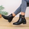 Women’S Low-Heel Pointed Toe Ankle Boots with Golden Buckle Strap – Faux Cover, Chunky Heel, Zipper Closure, Versatile for Casual & Formal Outfits, Formal Footwear, Sleek Boot Design, Durable Rubber Sole