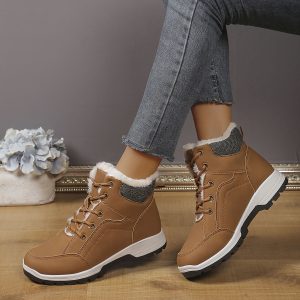 Non-Slip Hiking Boots Non-Slip Winter Women's Hiking Boots | Thick Plush Lined Mid-Calf Snow Boots with Lace-Up Closure
