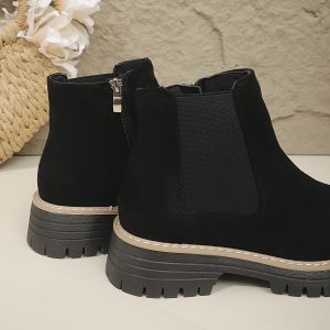 Black Single Zipper Ankle Boots for Women, Suitable for 11 Festivals, Lace-Up Round Toe Casual Sneakers with Faux Cover Fabric and Insole, Perfect for All Seasons, Stylish Street Style, Ideal Gift, Boot, Ankle Boot, Sneaker, Lace Ankle Boot, Boot For Women Ankle Sneaker, Warm Marine Boot For Women For Winter